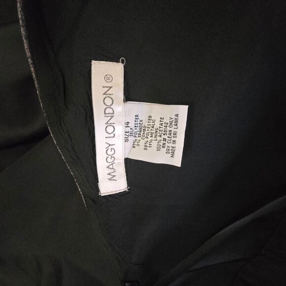 Maggy London Black Satin/Dark Silver Lamé Cocktail 1 Shoulder Dress, EUC, S.14 - Picture 11 of 13